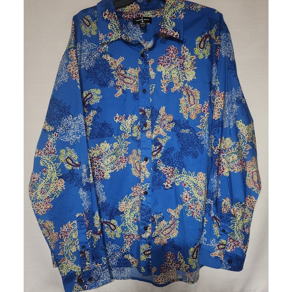 W Houston white size XXL floral long sleeve button down shirt women's